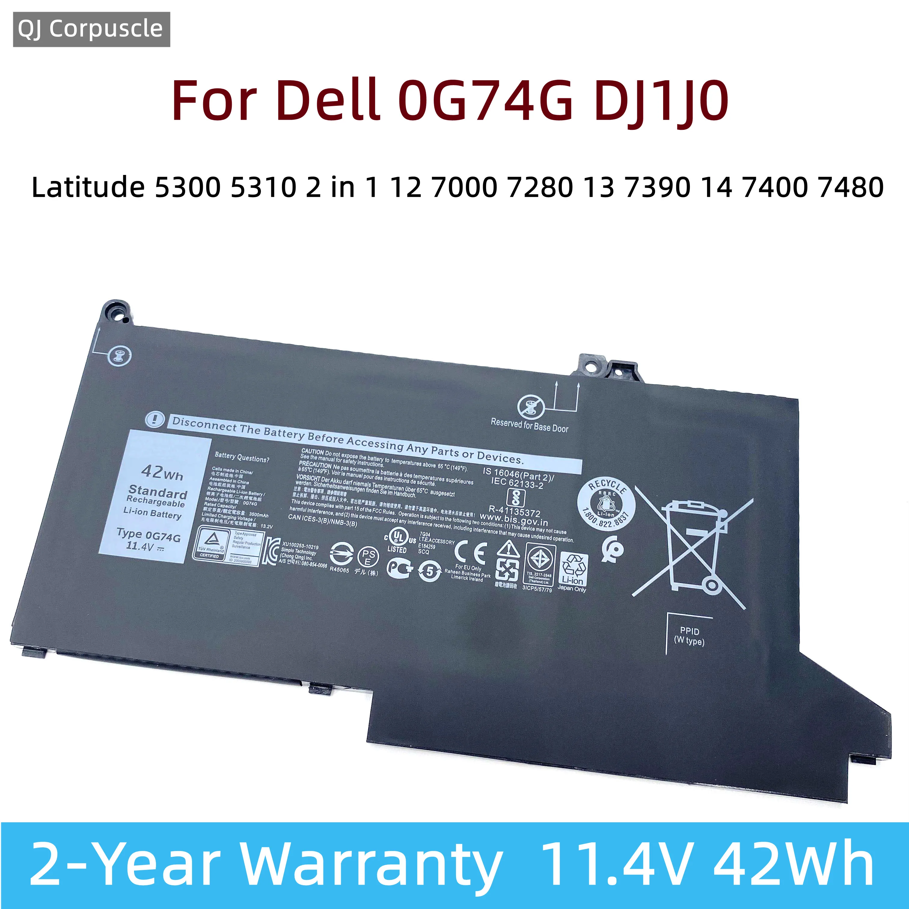 

New 0G74G DJ1J0 Laptop Battery For Dell Latitude 5300 5310 2 in 1 12 7000 7280 13 7390 14 7400 7480 E7280 7480 OG74G 3KF82 PGFX4