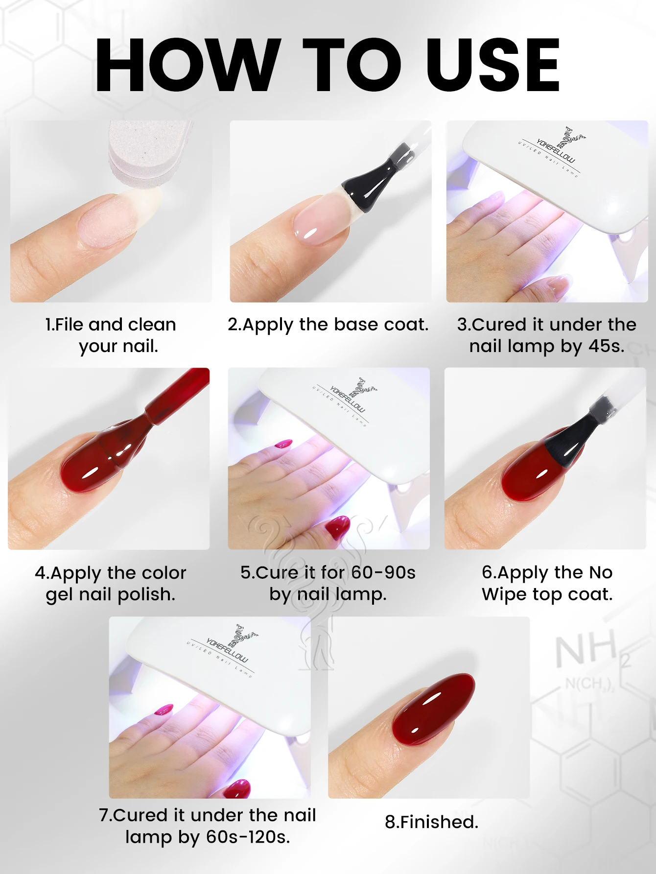 YOKEFELLOW 16ML Base Coat Gel Nail Polish UV LED Soak off Semi Permanent Nail Art Manicure Gel Nail Varnish Matte Top Coat