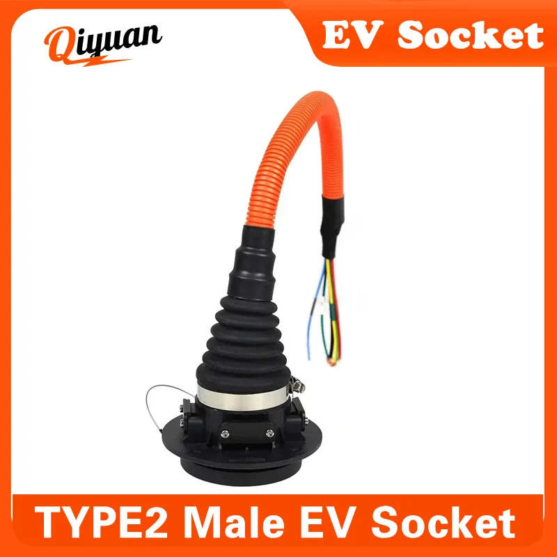 32A Type2 Male Socket with Cable for Electric Vehicle Car side Charger IEC 62196 Type 2 Socket EV Charger Socket 0.5M EVSE