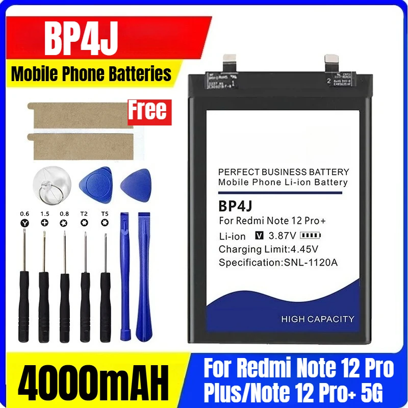 

BP4J 4000mAH Mobile Phone Batteries for Redmi Note 12 Pro Plus/Note 12 Pro+ 5G Smartphone +Tools