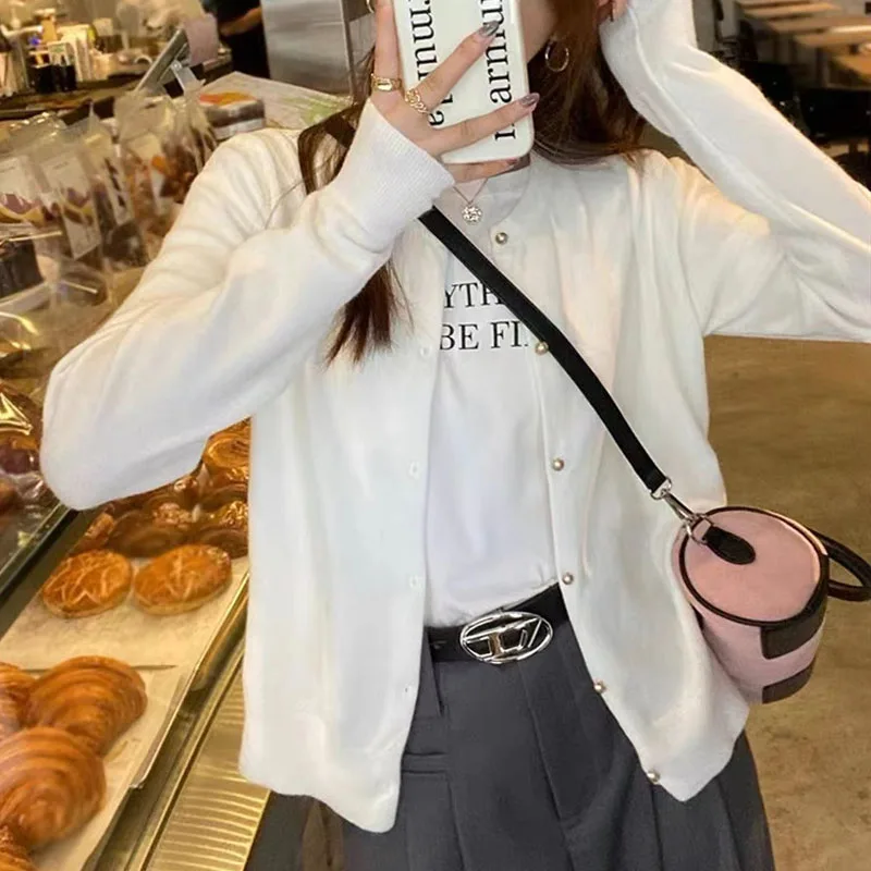 ニットセーター女性カーディガンファッション長袖 O ネック黒ニットセーターカーディガン女性トップスセーターセーターデ Mujer Q825