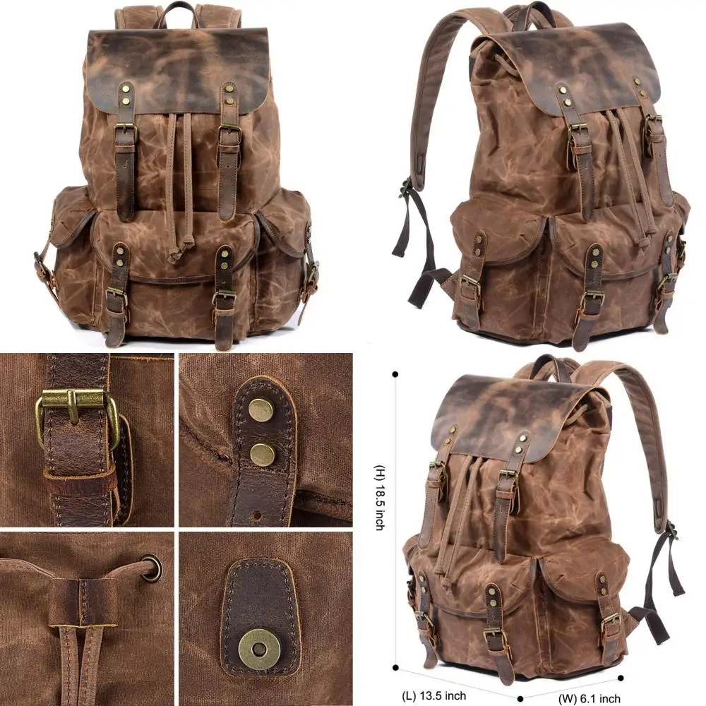 حقيبة ظهر جلدية مشمعة للرجال، حقيبة كتف متينة للسفر، مثالية للمغامرات الخارجية #1