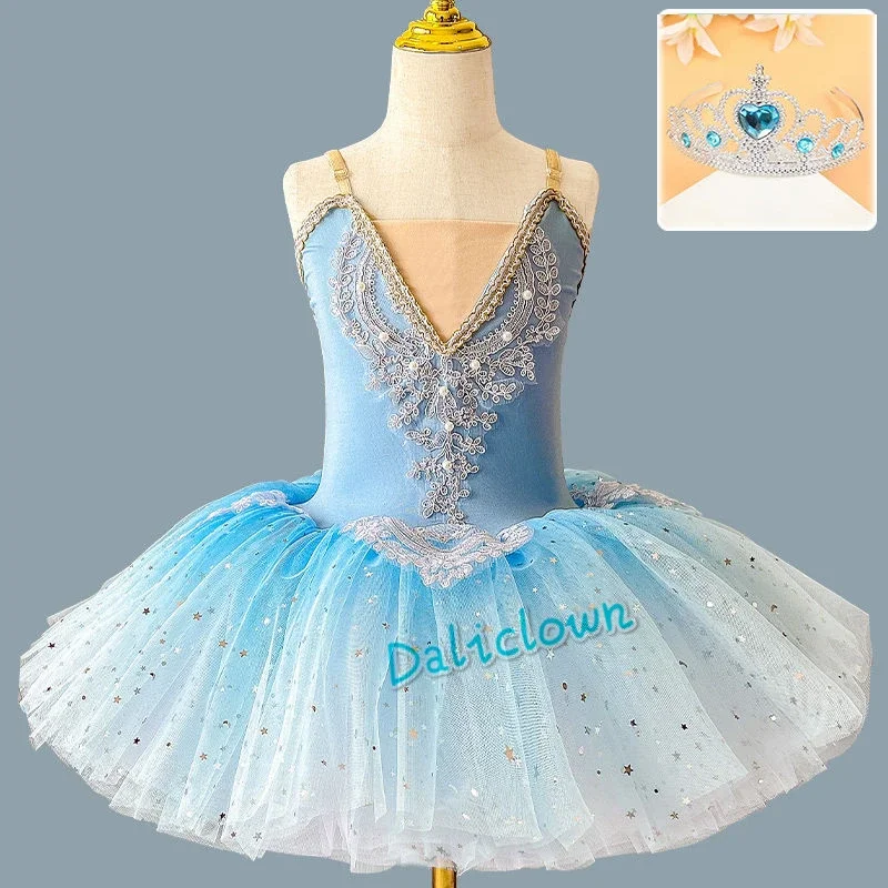 Professional Ballet Tutu For Girls Swan Lake Ballerina Pancake Tutu Sequin Ballet Dress Kids Child Dance Costume Tutu Pink Blue