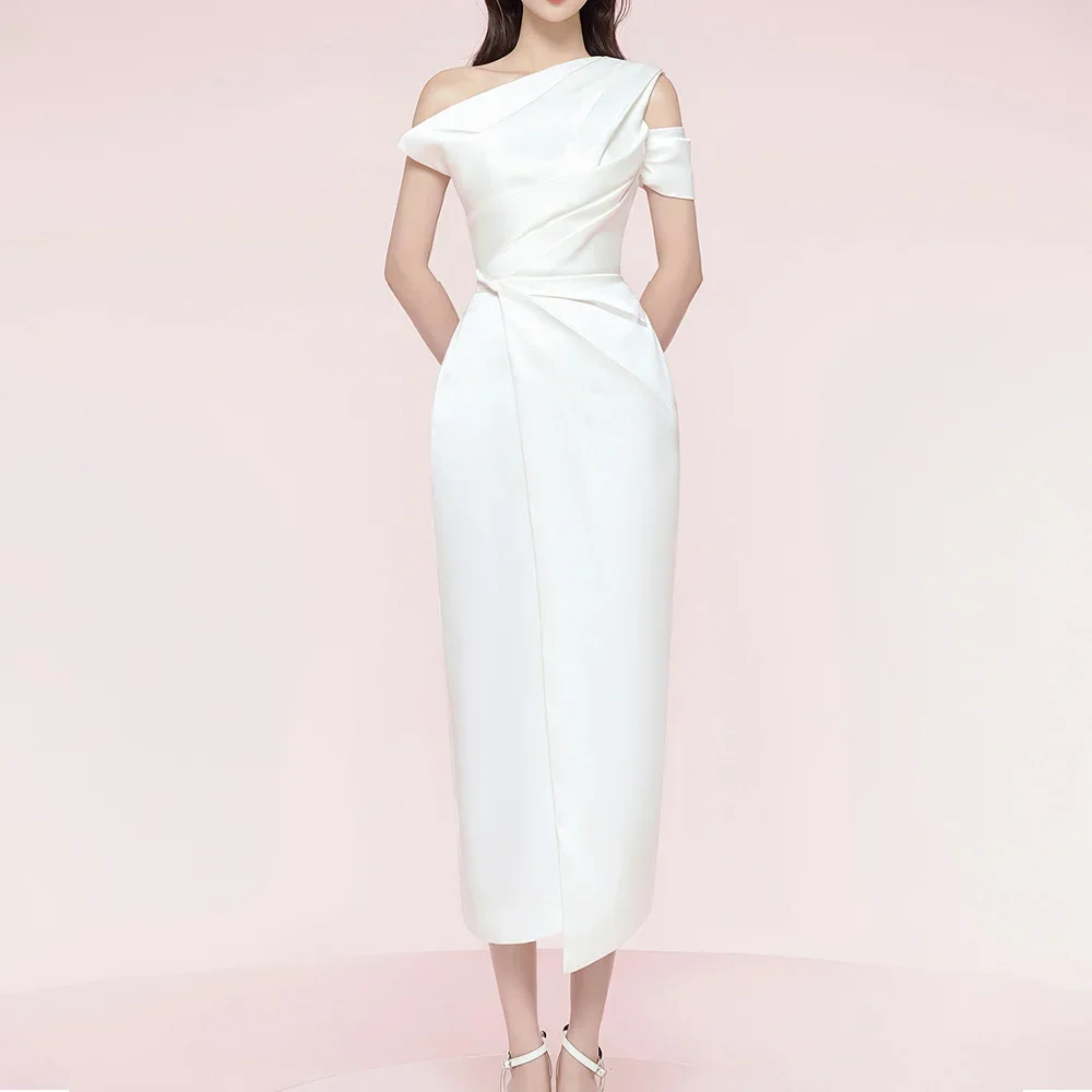 Customized Pleated Shoulder Dress White A-Line Evening Dresses Formal Modern Exquisite High Quality Prom Party Gowns for Women image 2