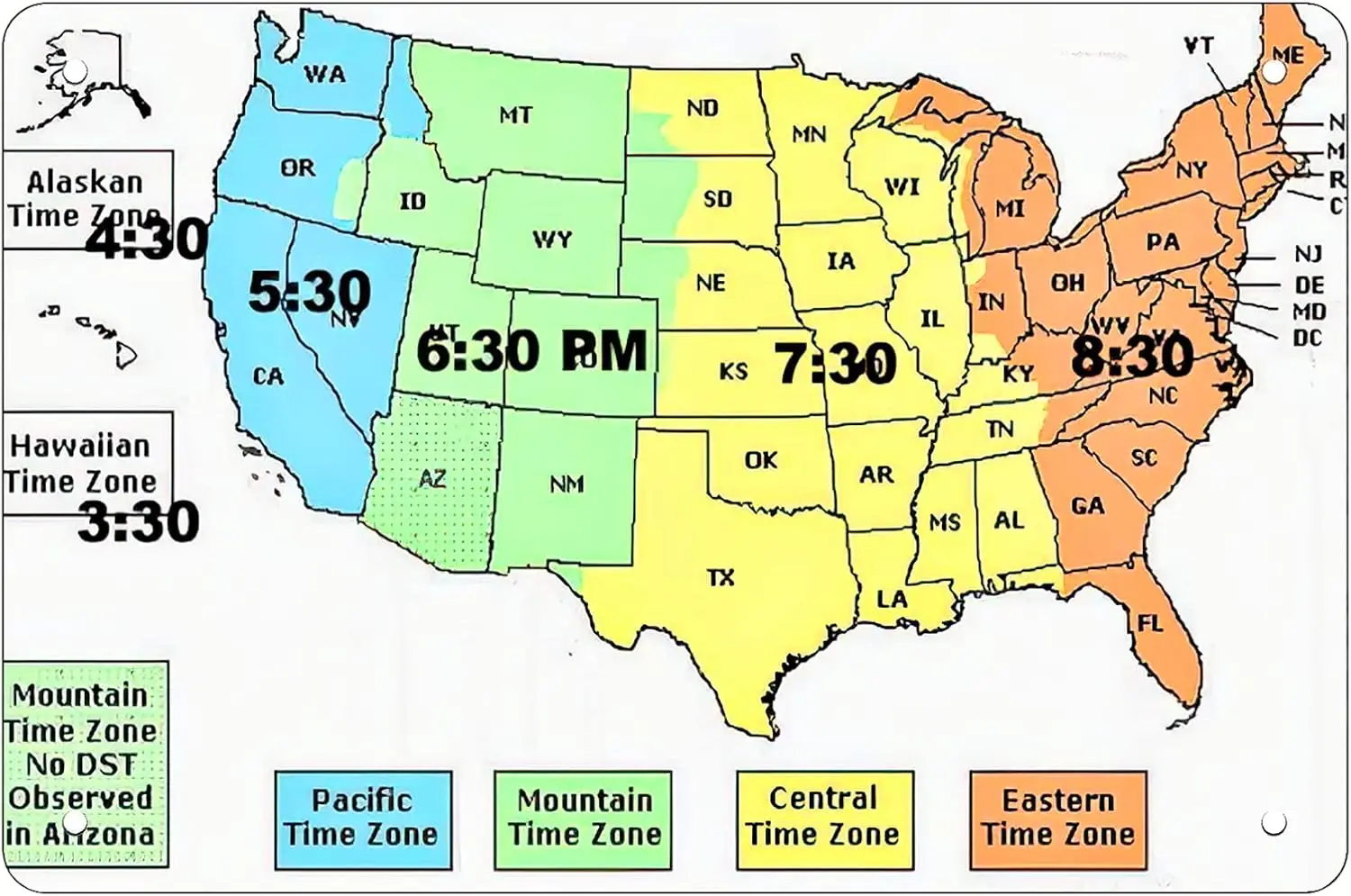 ALVANDA Us Time Zone Map? Retro Funny Metal Sheet Signs, Wall Decoration, Size:8 X 12 sign