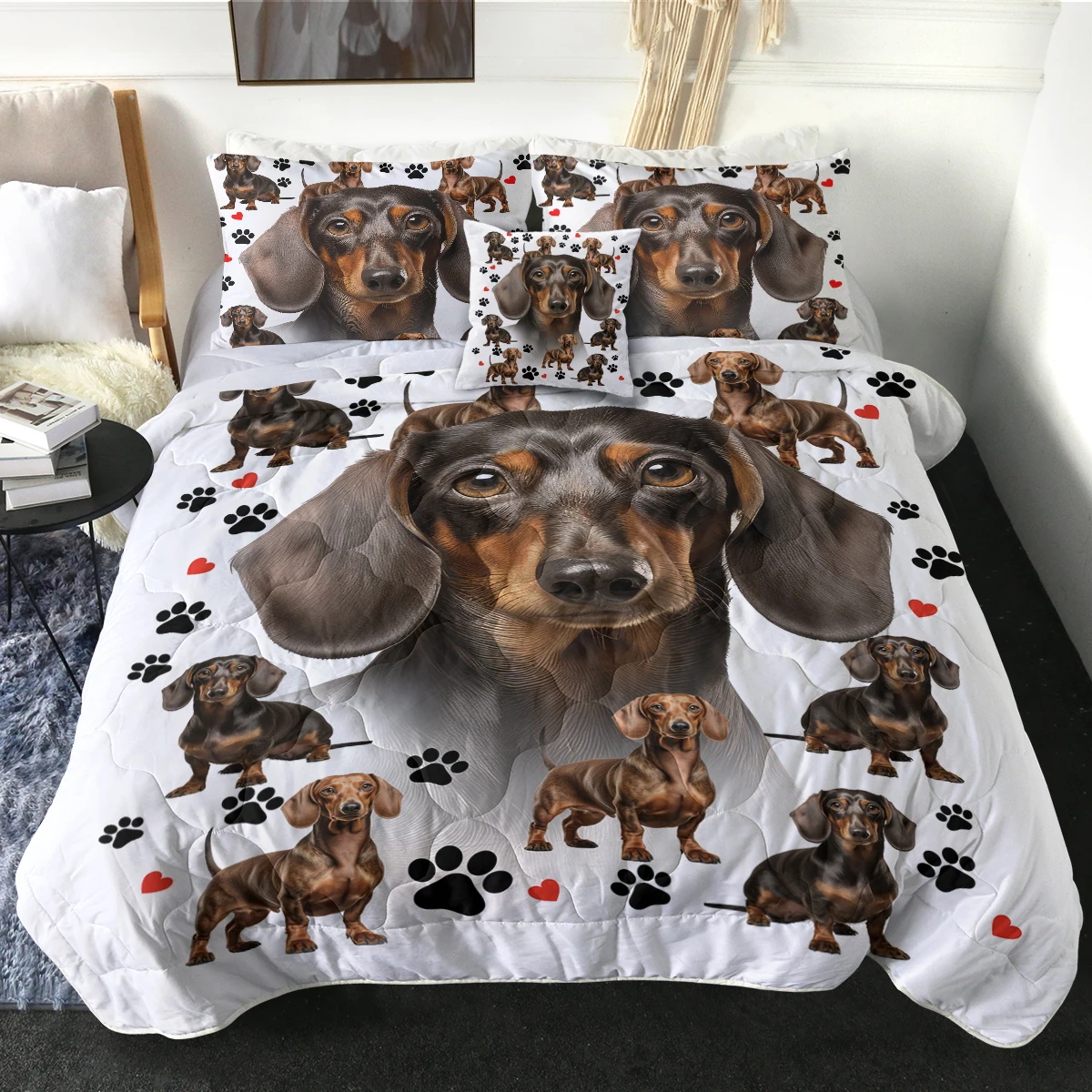 

Surrounded by Cute Dachshund Design Quilt Set Perfect Gift for Dog Lovers Modern Bedspread Home Decor