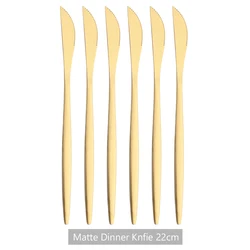 6Pcs Matte Dinner Knife Set Stainless Steel Cutlery Gold Silverware Kitchen Flatware Western Dinnerware Restaurant Table Knives