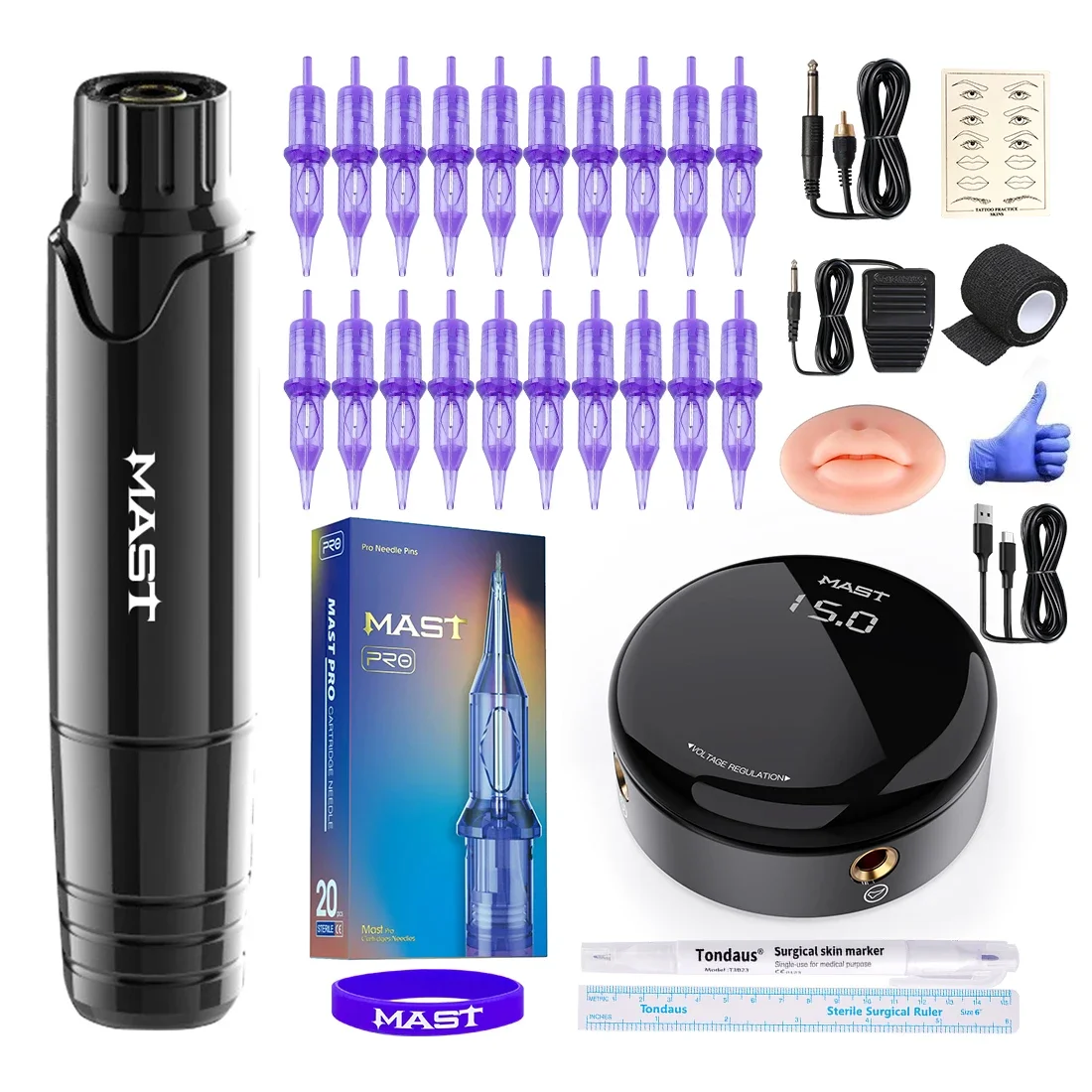 Mast P10 Complete Tattoo Kit Permanent Makeup Tattoo Machine Pen Set Power Supply Mast PRO Cartridge for Tattoo Artist