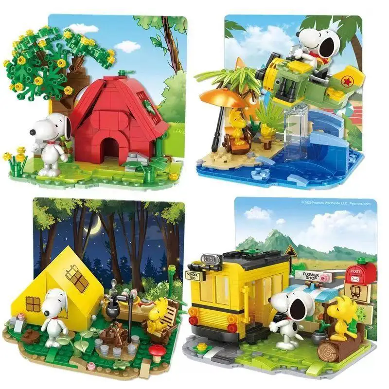 Snoopy Series Creative Cartoon Mini Scene Children Educational Building Toys Kawaii Anime Blocks Model Ornaments for Girls Gifts