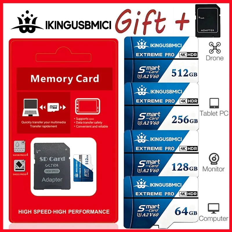 High Capacity Micro TF SD Card TF Cards Memory Card SD Cards 256GB 512GB 32GB 128GB Proof Proof for Nintendo Switch Phone Gaming