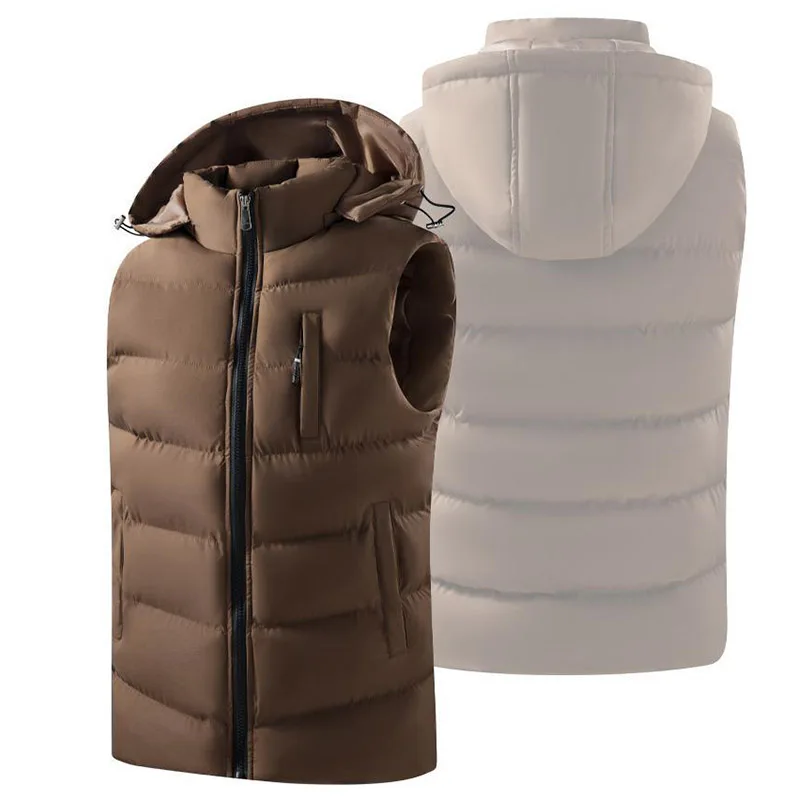 

Winter Man Windproof Hooded Casual Sleeveless Vest Men Detachable Hat Multi Pocket Vest Male Outdoor Jogger Sport Vest Waistcoat