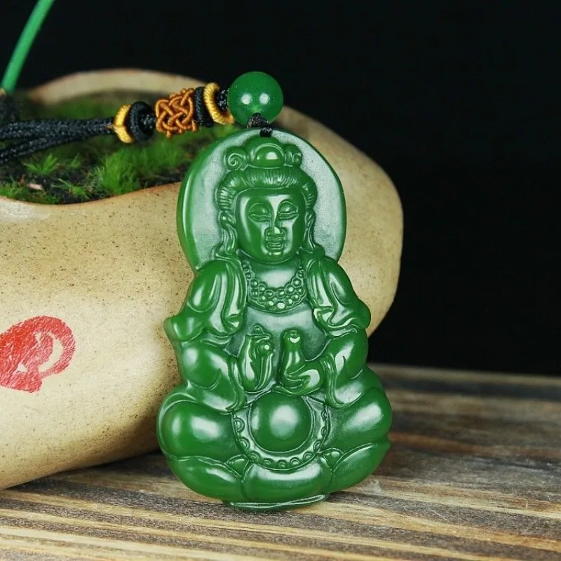 Spinach Green Jade Guanyin Pendant Men's Popular Versatile Pendant