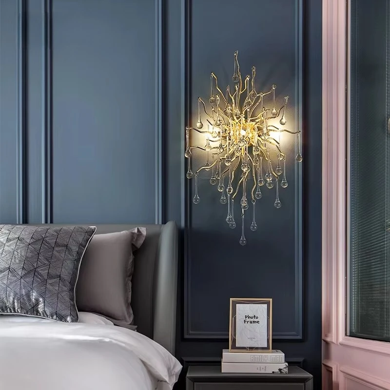Luxury Crystal Wall Lamp Vintage Living Room Tv Background  Led Lights Decoration For Wall Bedroom Bedside Lamp