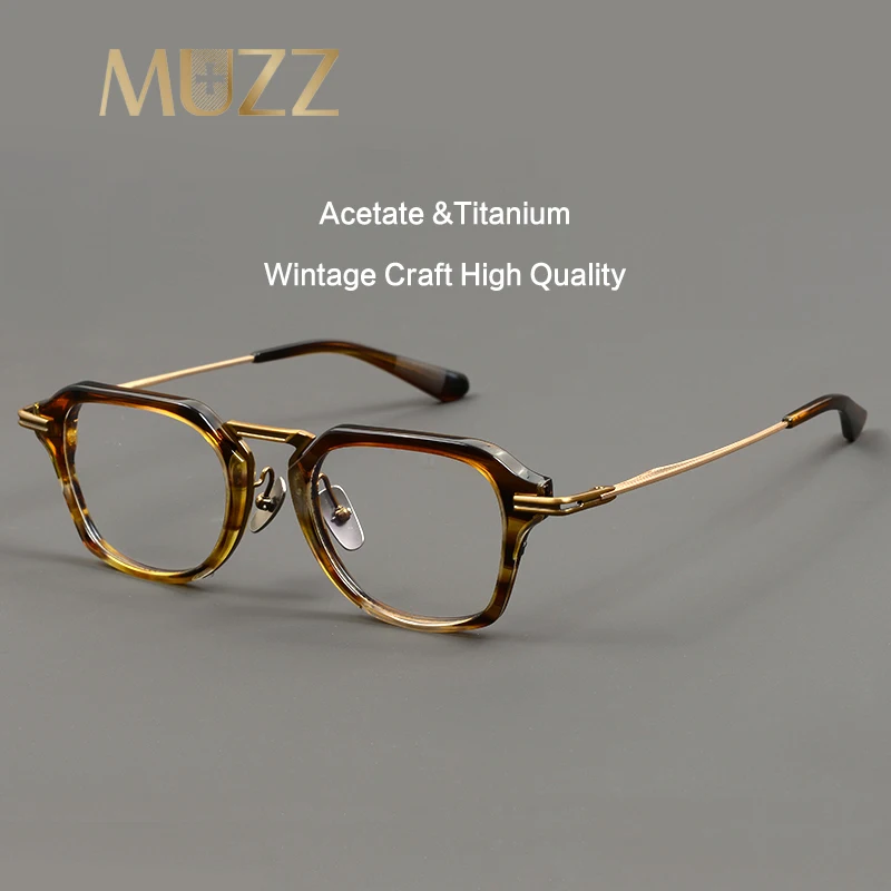 Acetate&Pure Titanium Eyeglasses Frame Men Retro Handmade Square Prescription Glasses Women 2024 Vintage Myopia Optical Eyewear