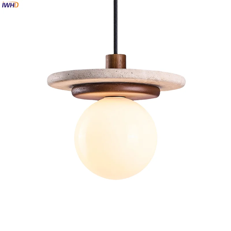 

IWHD Glass Ball LED Pendant Lights Fixture Living Dining Room Home Decor Yellow Travertine Nordic Hanging Lamp Lighting Lampara
