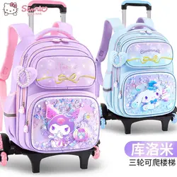 Sanrioed tornister Kawaii Hellokitty torba na kółkach dla dzieci Student Kuromi plecak z kółkami oszczędzaj wysiłek o dużej pojemności trwały prezent