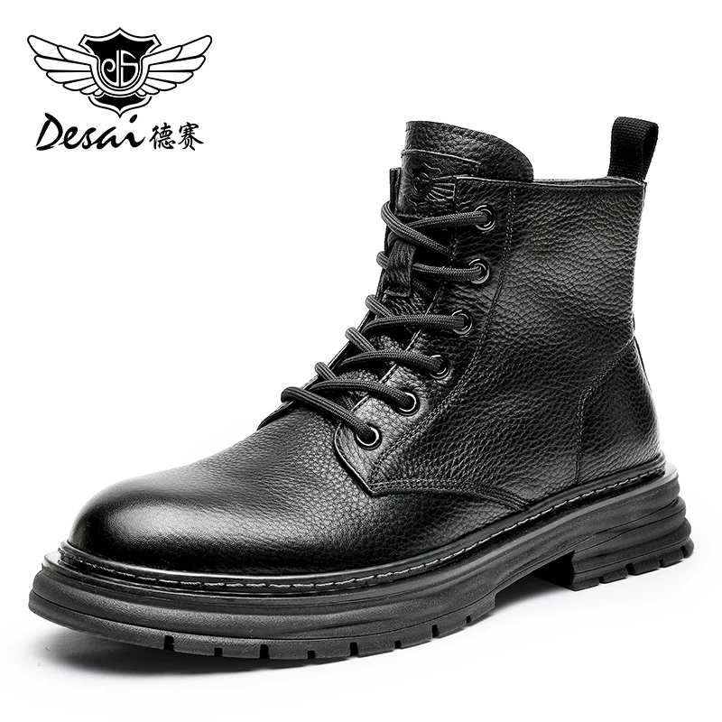 

Desai Cowboy Genuine Full Grain Leather Winter Men Boots Mountaineering Hiking Shoes Casual Work Fashion 2023