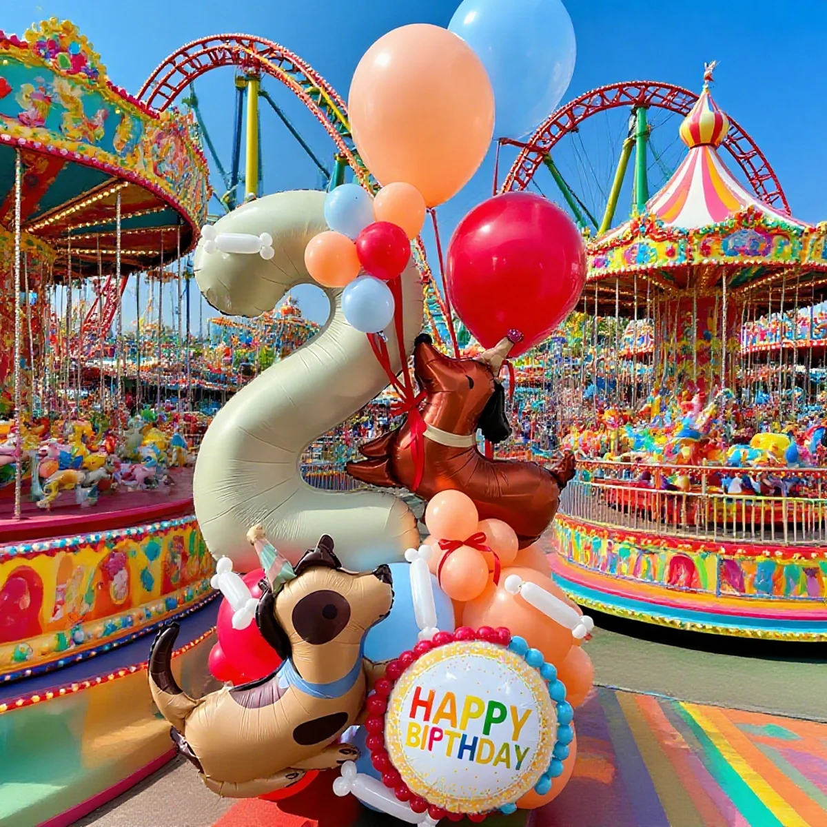Milchweißes digitales Säulenballon-Set mit niedlichen Hunde-Aluminiumfolienballons für Jubiläums- und Geburtstagsfeiern (0-9) – Detail 3