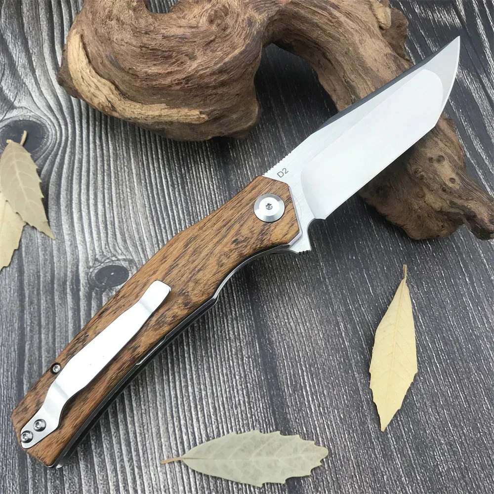 Hunting Falcon Folding Blade Knife EDC Pocket Knife D2 Blade Golden Sandalwood Handle Outdoor Camping Tools Rescue EDC Knives