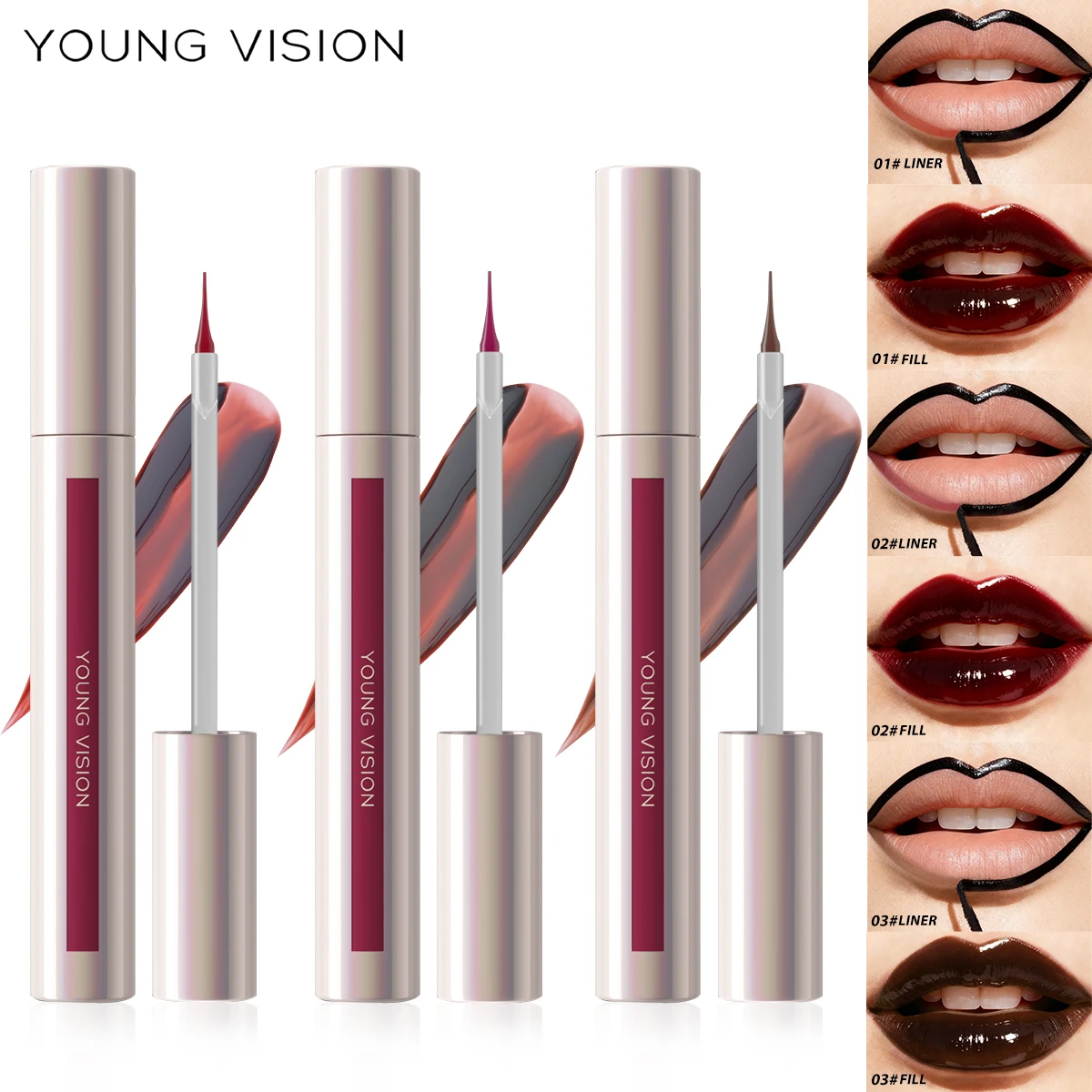قلم تحديد الشفاه السائل المقاوم للماء بـ 3 ألوان، قلم وشم شفاه غير لامع مقاوم للماء يدوم طويلاً