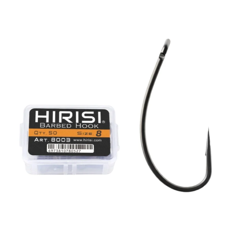 Hirisi 8003 50Pcs Carp Fishing Hooks Coating High Carbon Stainless Steel Barbed Eyed Fish Hook Anti Rust Fishing Accessories