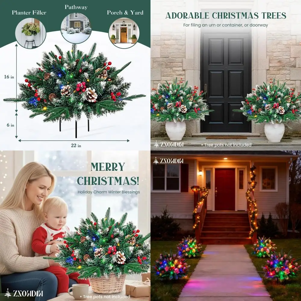 

Наполнители для рождественских горшков на батарейках с многоцветными светодиодными фонарями, набор из 2 штук для декора переднего крыльца