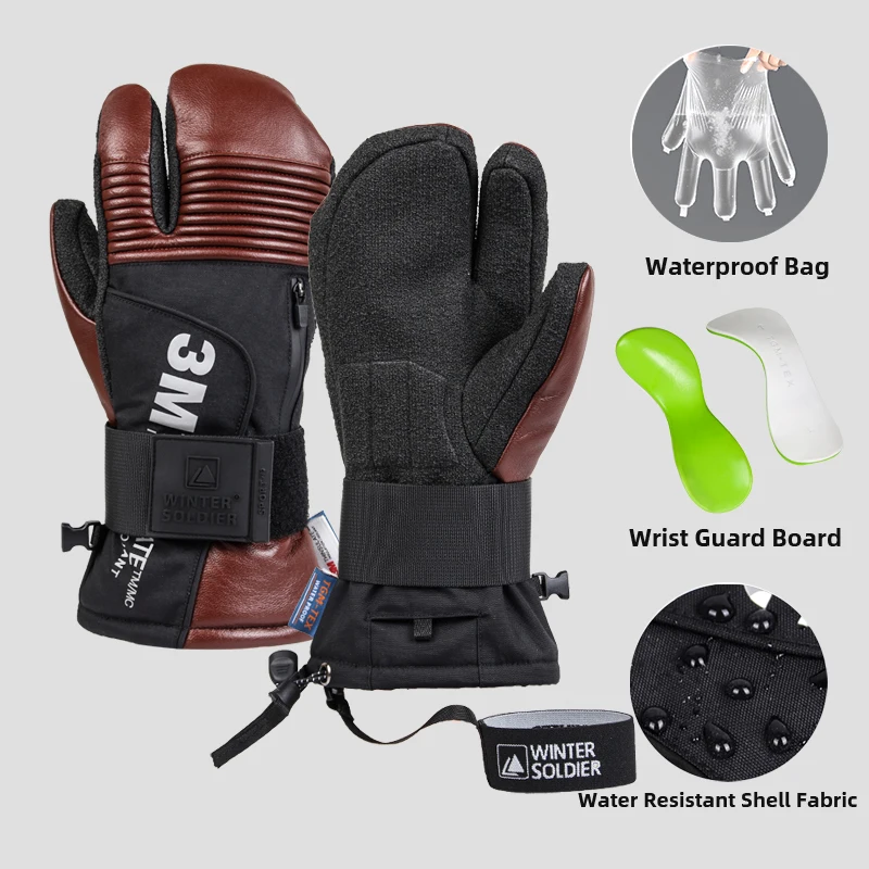 Winter 3M Thinsulate Warme Skihandschuhe mit Handgelenkschutzbrett Kältebeständige Snowboardhandschuhe Langlebige Kevlar Herren Skihandschuhe
