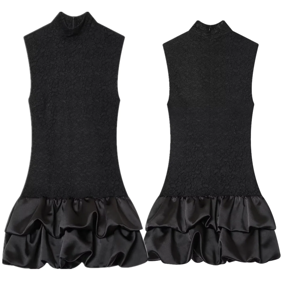 

Maxdutti French Elegant Fashion Lady Fashionable Women's Satin Spliced Lace Dress Party Black Mini Dress Woman Clothes Tops Vest