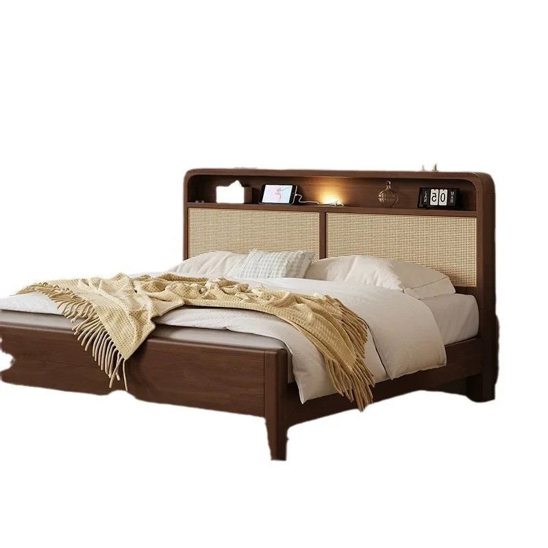 

Nordic, solid wood, rattan bed, retro, wabi-sandy 1.8 double