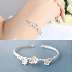 Creative Fashion 925 Sterling Silver Jewelry Exquisite Cherry Flower Blossom Branches Allergy Opening Bracelets SL014
