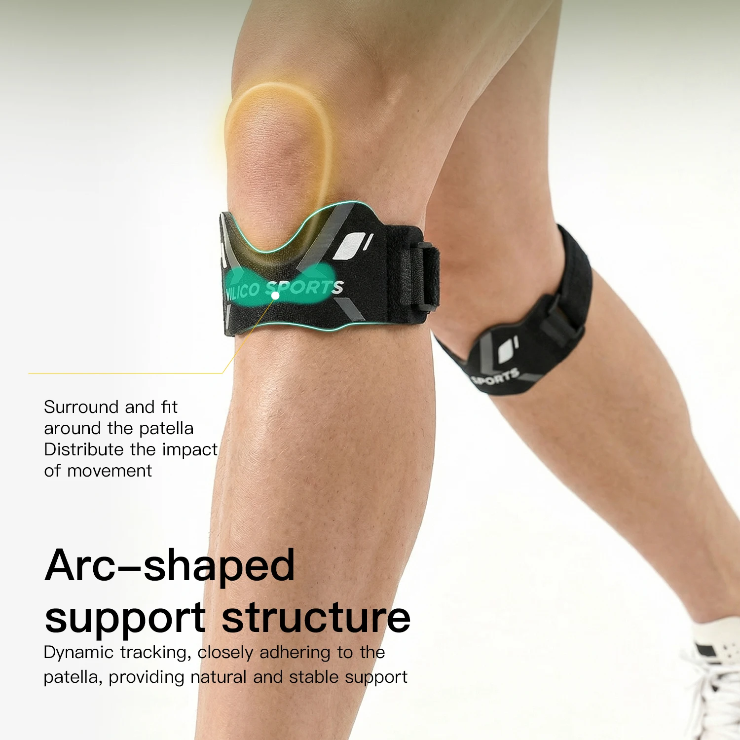 Arc-Shaped Patella Knee Strap, Adjustable Shock Absorbing Patellar Tendon Support Brace for Running, Basketball, Gym, Knee Pain