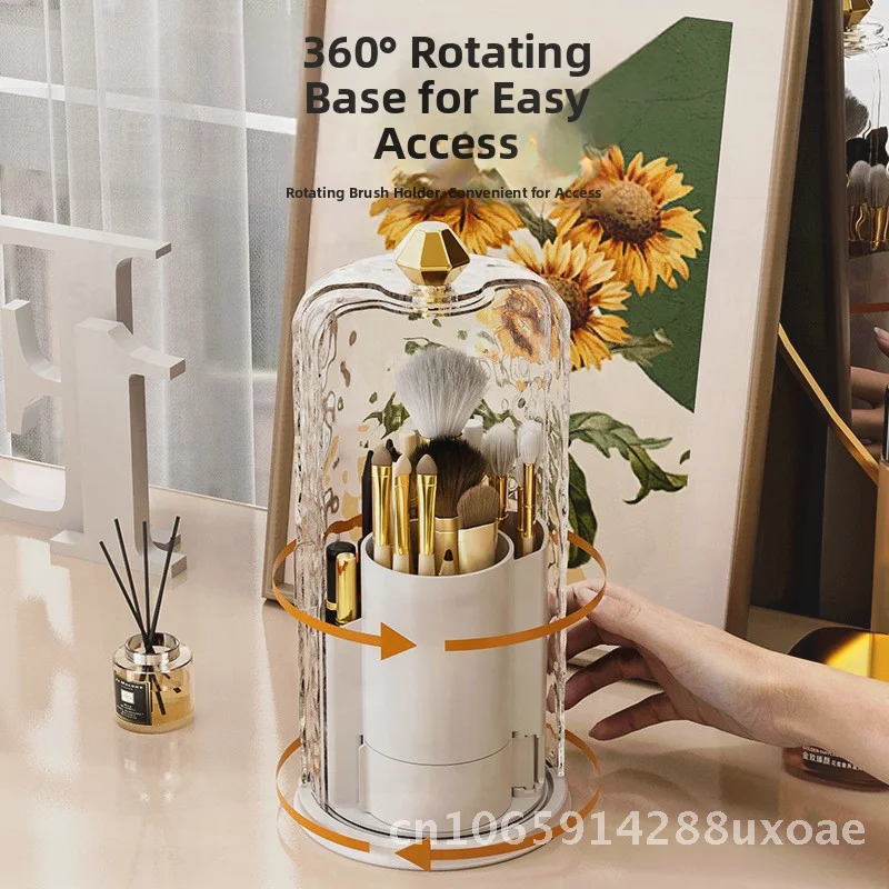 

Rotating Makeup Brush Storage Cylinder Transparent Gray White Liner Cosmetic Rack Dust-proof Desktop Pen Holder Lipstick