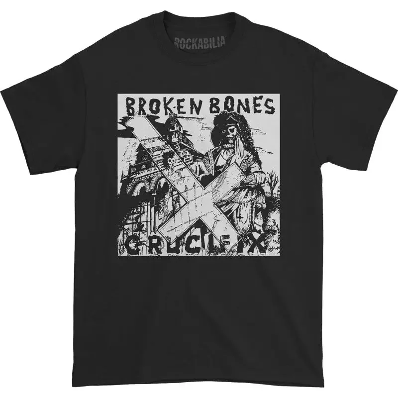 Men's Broken Bones Crucifix T Shirt Small Black