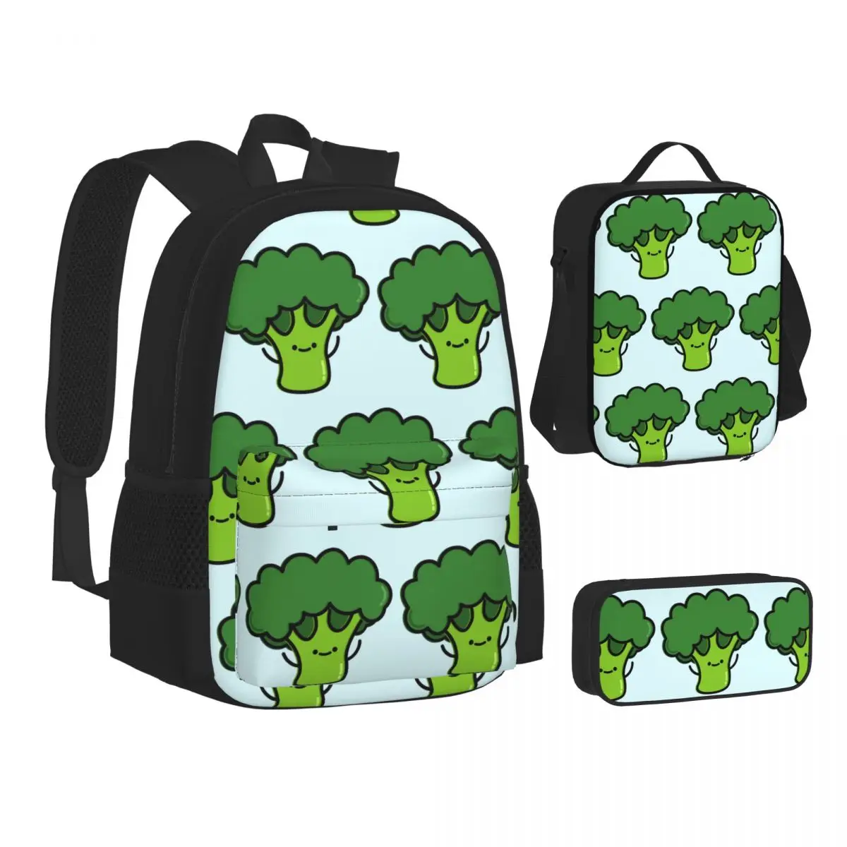 

Cute Broccoli Backpacks Students Bookbag School Bags Children Rucksack Lunch Bag Pen Bag Three-Piece Set