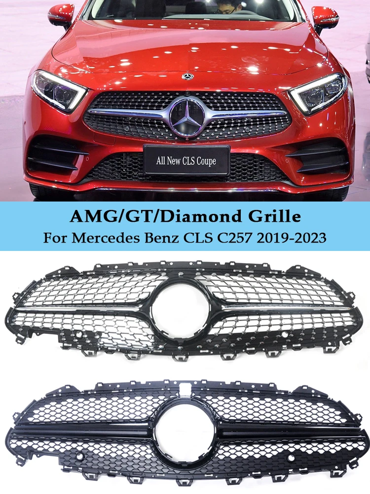 For Mercedes Benz CLS-Class C257 Panamerican GT Racing Grill 2019-2023 CLS450 CLS500 CLS550 Chrome Diamond Style Bumper Grille