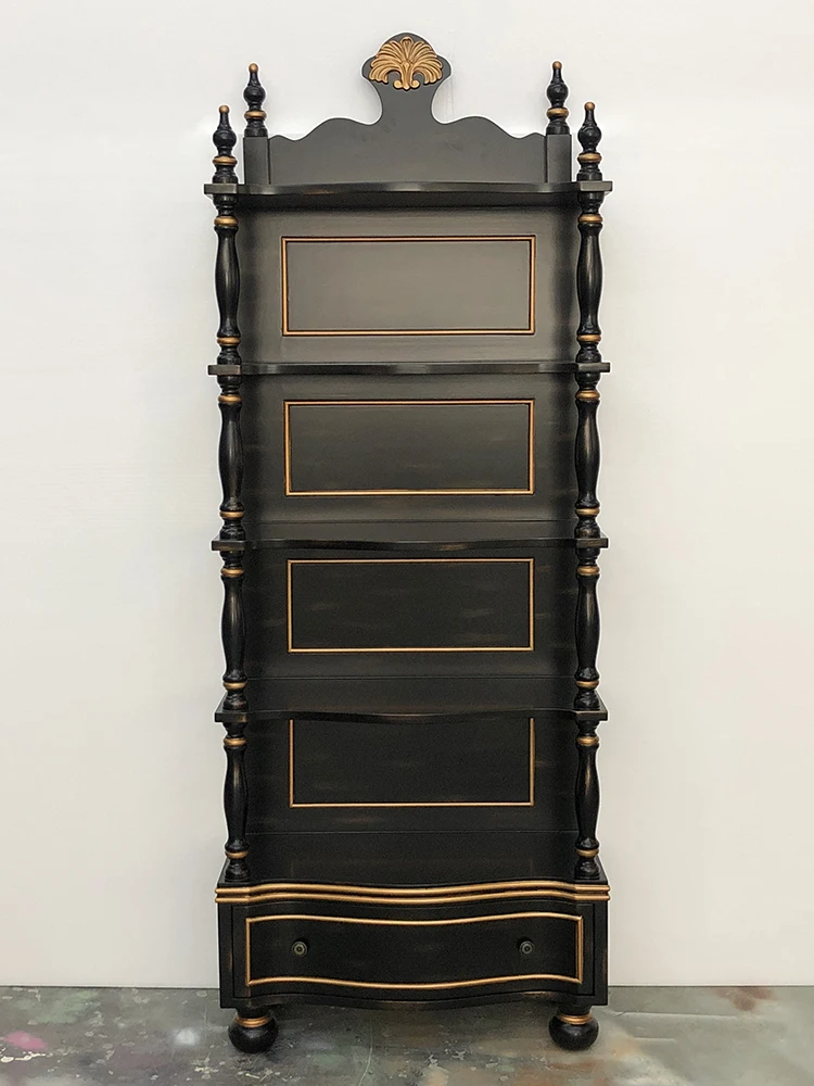 

French single bookcase living room retro multi-layer floor red wine storage display cabinet American neoclassical bookshelf 0108