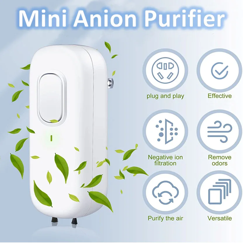 منقي هواء صغير للمنزل، مولد الأيونات السالبة، منظف مزيل رائحة المنزل، قابس الاتحاد الأوروبي/المملكة المتحدة/الولايات المتحدة