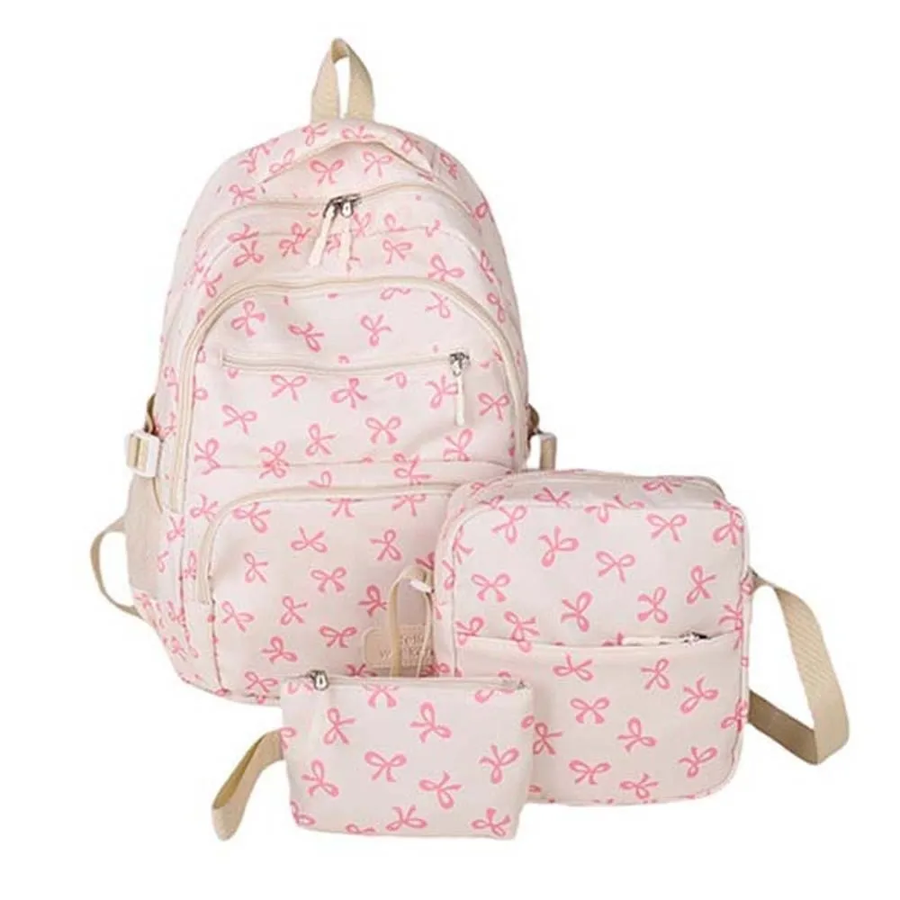 

Daypack Three-piece School Bag Set Large Capacity Casual Nylon Bow Backpack Scratch Prevention Polyester Students School Bag