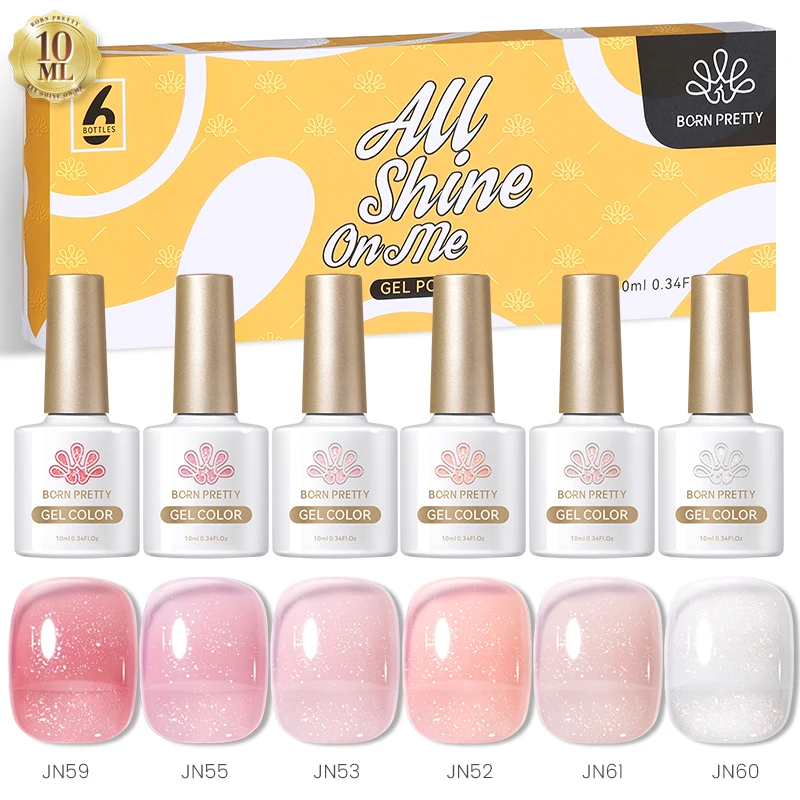 BORN PRETTY 10ml Glitter Jelly Nude Pink Gel Nail Polish Set Milky White Sheer Crystal Natural Translucent Soak Off Gel Polish