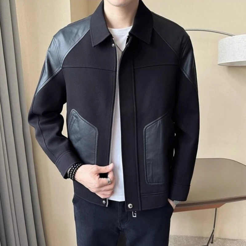 

Men's Badass PU Leather Jacket 2025 New Patchwork Knitwear Streetwear Spring Autumn High End Fashion​