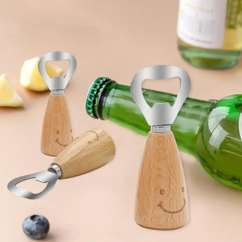 57Be Gadget da cucina multifunzionale con manico in legno Russe Apri birra in acciaio inossidabile resistente per l'uso