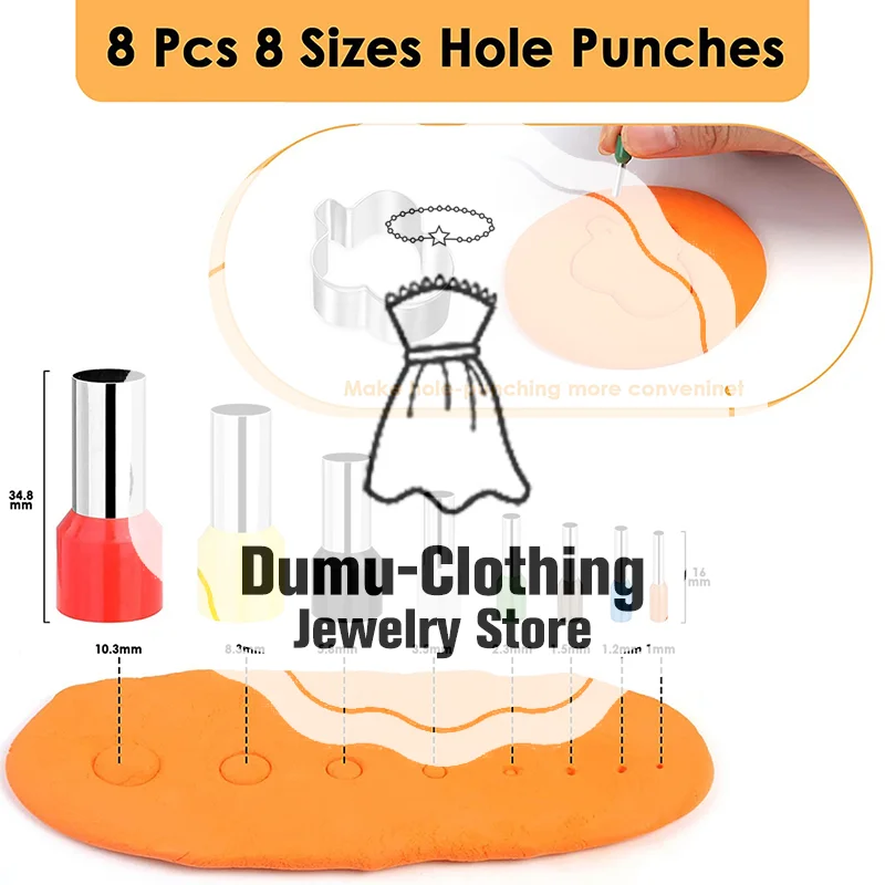 8 Pcs 8 Sizes Polymer Clay Cutter Molds Hole Punches Tool Set DIY Polymer Clay Earrings Making Craft Handmade