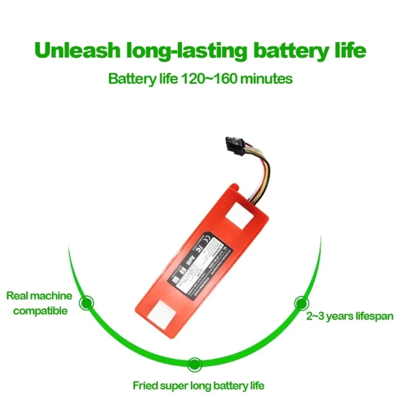 อะไหล่แบตเตอรี่สำรองสำหรับเครื่องดูดฝุ่นหุ่นยนต์12800mAh 14.4V ของแท้สำหรับ Xiaomi roborock S55 S60 S65 S50 S51 S5ชิ้นส่วน S6ได้สูงสุด