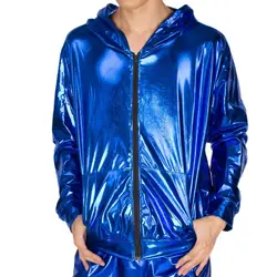 Blue Bomber Jacket for Men, Stage Performance Wear, Male Paillette, Hip Hop Dance Coat, Spring and Autumn, 2024