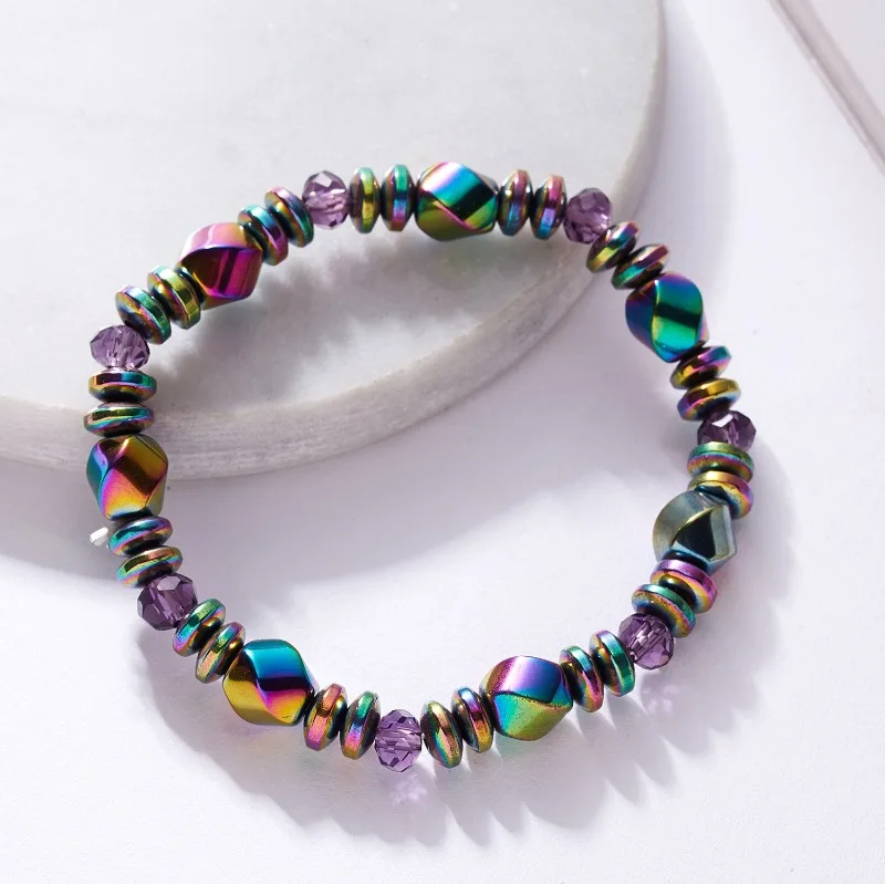Fashion Black Magnet Hand Woven Bracelet for Women Men Rainbow Color Beaded Charm Bracelet Jewelry Bracelet Bouton Pression