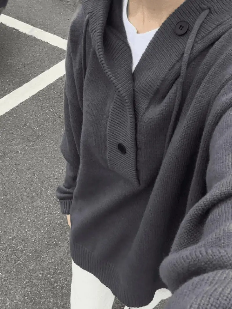 

Мужской кардиган в американском ретро-стиле, осенне-зимний, свободного кроя, с капюшоном, вязаный, плотный, толстовка-худи, свободный крой...