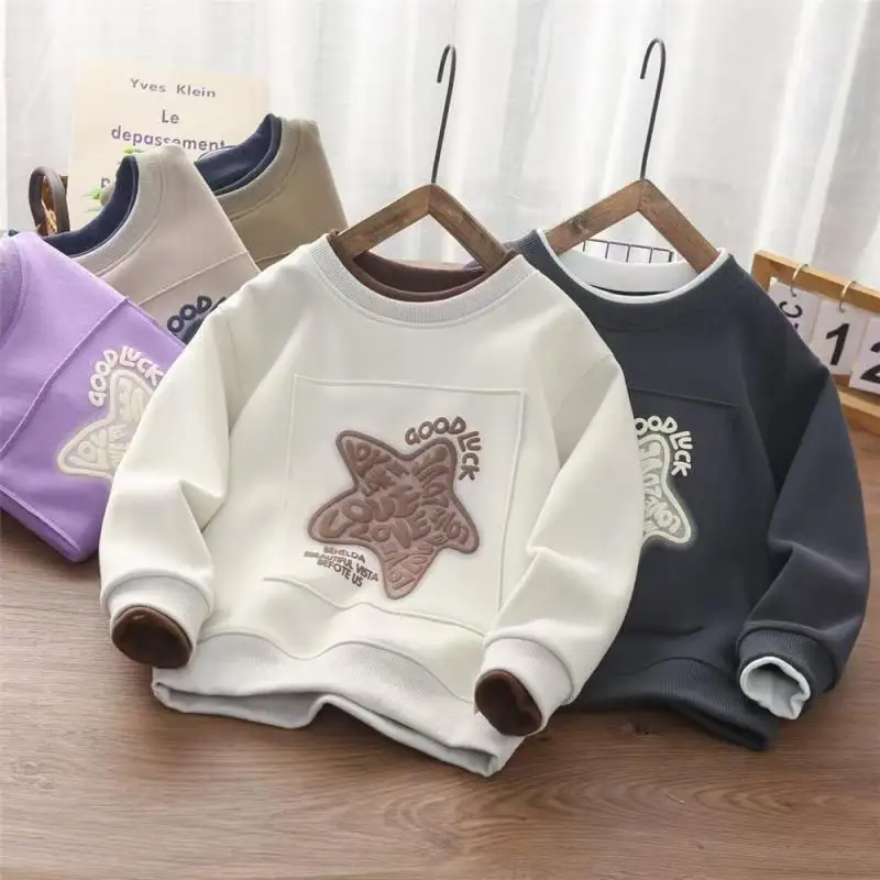 

Boys' Autumn New Hoodie Mid Size Children's Casual Long Sleeved Top Boys' Autumn Round Neck Base Shirt 110-170CM