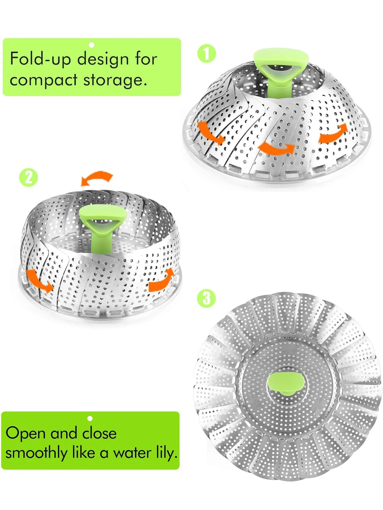 Vegetable Steamer Basket for Cooking Food, Stainless Steel Veggie Steam Basket for Pot, Folding Expandable Steaming Insert