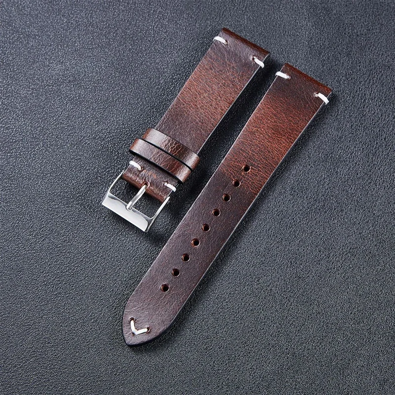 Oil Wax Leather Watch Strap 18mm 20mm 22mm Vintage Watch Band Black Blue Brown Quick Release Watchband Accessories