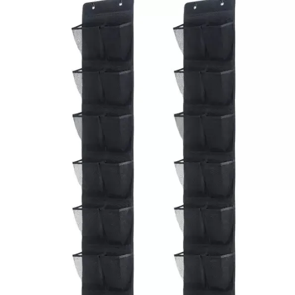 12 Pockets Over the Door Shoe Organizer Large Mesh Pockets With 2 Hooks Transparent Fabric Shoe Rack Storage Bag For Bedroom image 5